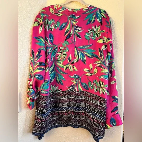 Rafaella Vibrant Pink and Green Floral Blouse EUC - Picture 3 of 3